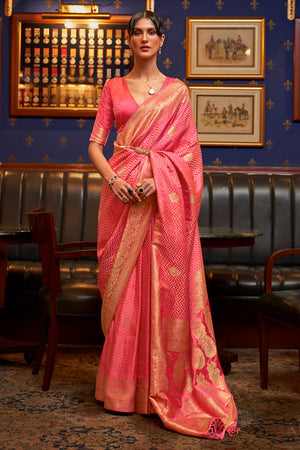 Thulian Pink Satin Silk Saree