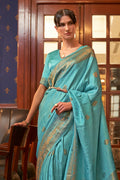 Powder Blue Satin Silk Saree