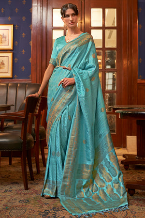 Powder Blue Satin Silk Saree