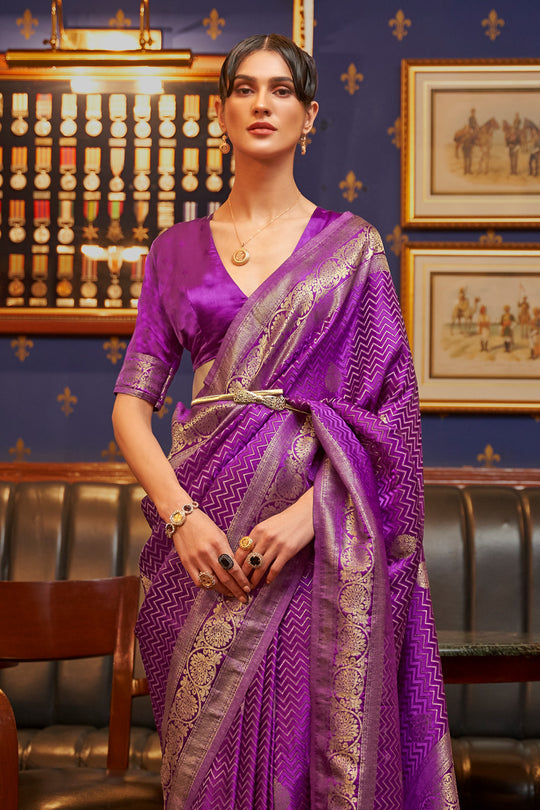 True Purple Satin Silk Saree