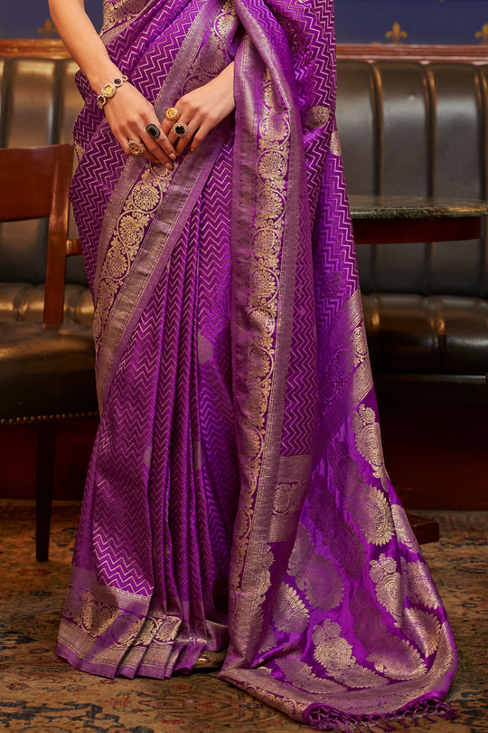 True Purple Satin Silk Saree