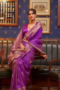True Purple Satin Silk Saree
