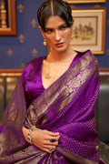 True Purple Satin Silk Saree