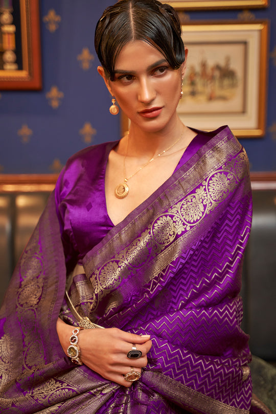 True Purple Satin Silk Saree