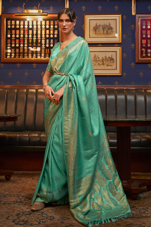 Mint Green Satin Silk Saree