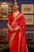 Scarlet Red Satin Silk Saree