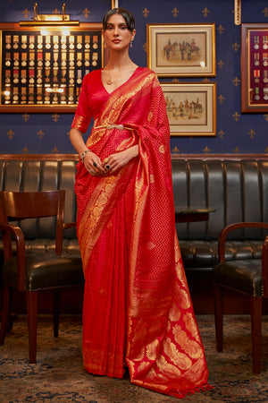 Scarlet Red Satin Silk Saree