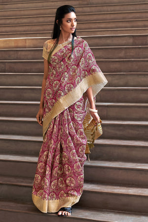 Pink And Beige Digital Print Saree