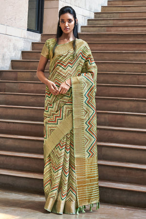 Asparagus Green Digital Print Saree