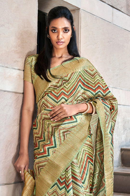 Green Digital Print Saree