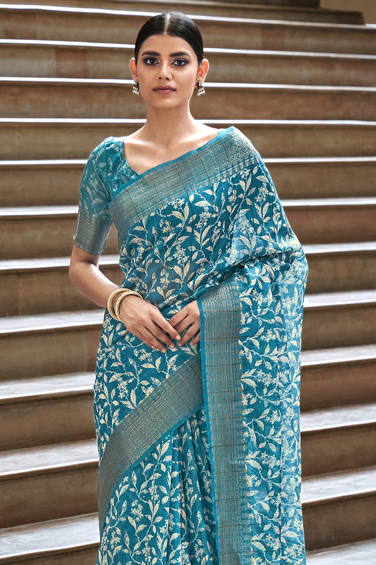 Blue Digital Print Saree