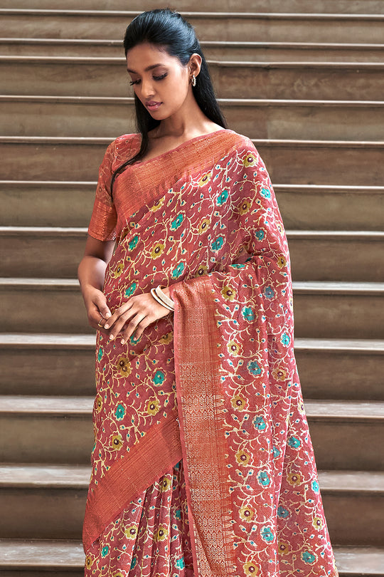 Pink Digital Print Saree