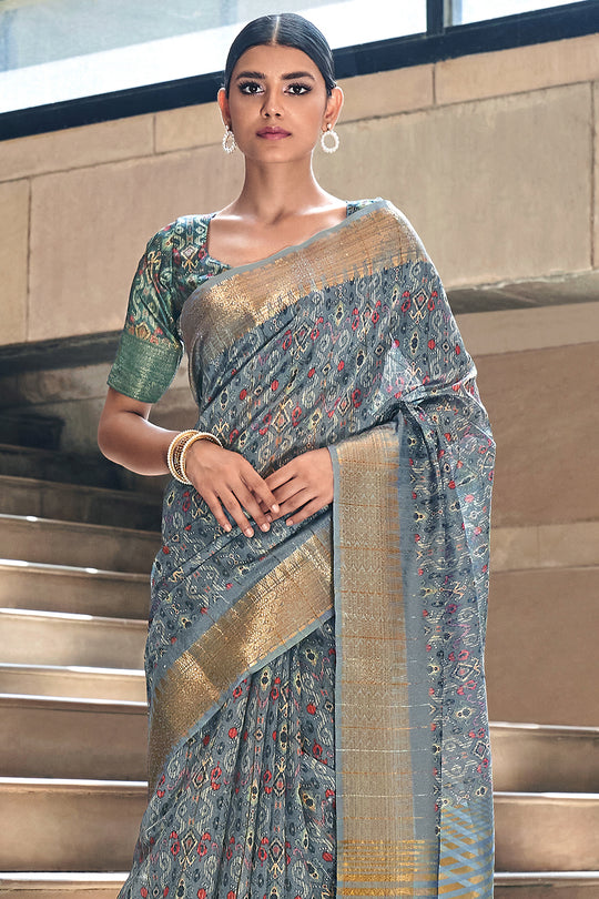 Blue Digital Print Saree