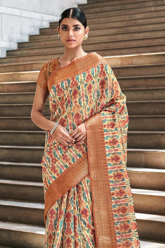 Orange Digital Print Saree
