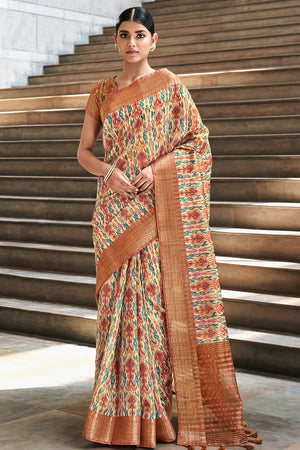 Bronze Orange Digital Print Saree