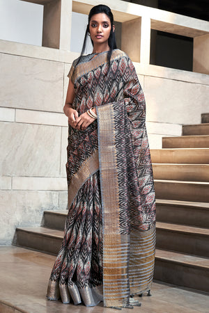 Space Black Digital Print Saree