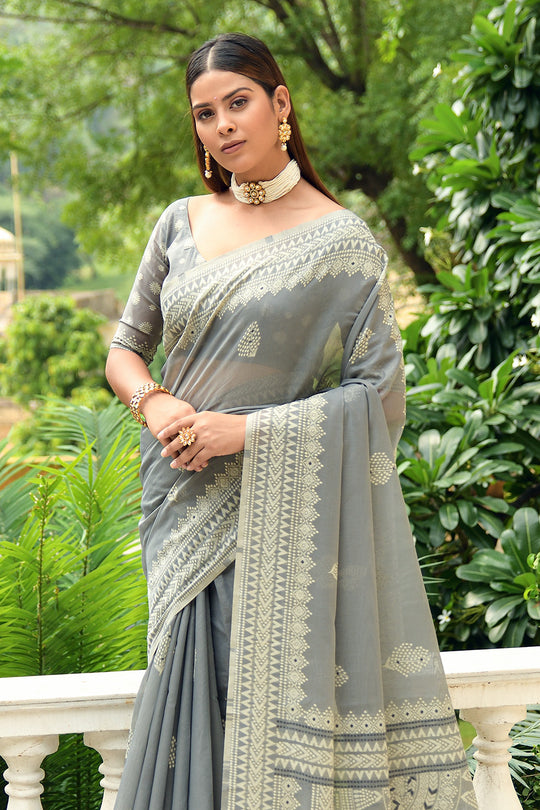 Coin Grey Cotton Saree