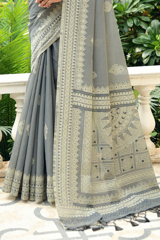 Coin Grey Cotton Saree