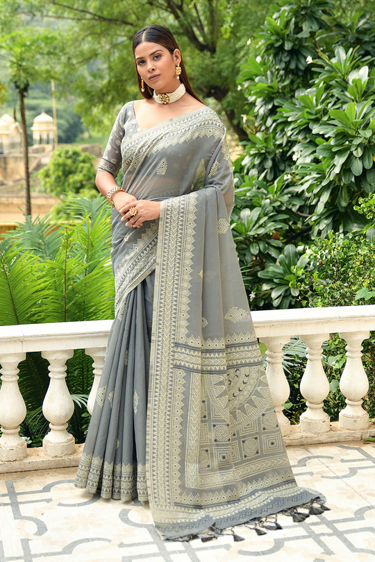Coin Grey Cotton Saree