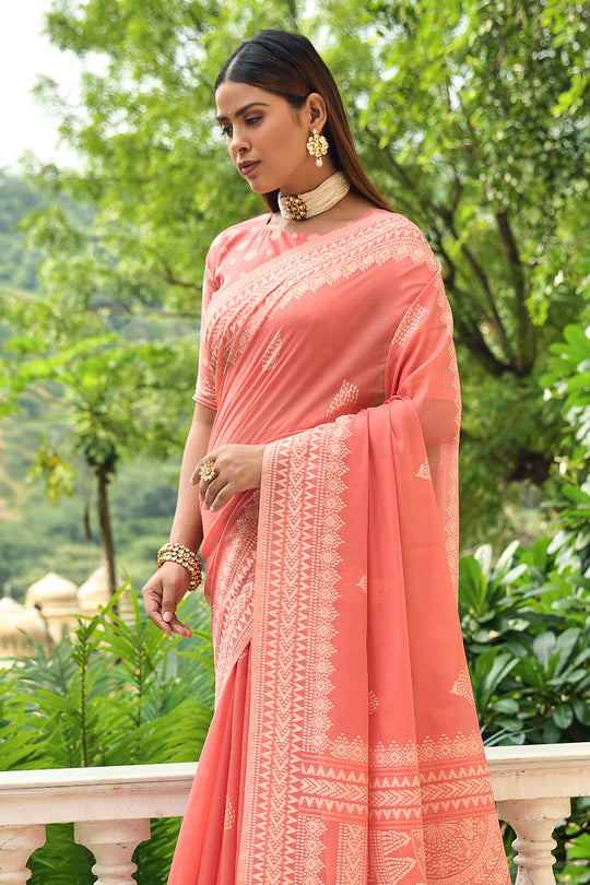 Salmon Peach Cotton Saree