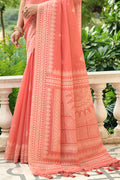 Salmon Peach Cotton Saree