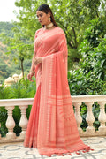 Salmon Peach Cotton Saree