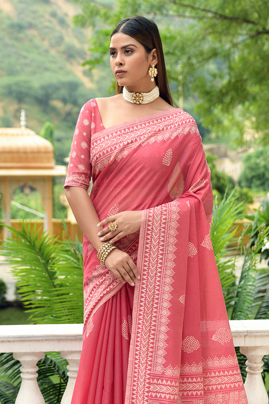 Flamingo Pink Cotton Saree