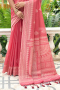 Flamingo Pink Cotton Saree