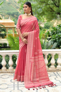 Flamingo Pink Cotton Saree