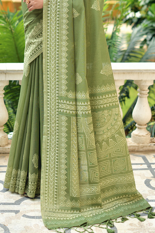 Pista Green Cotton Saree