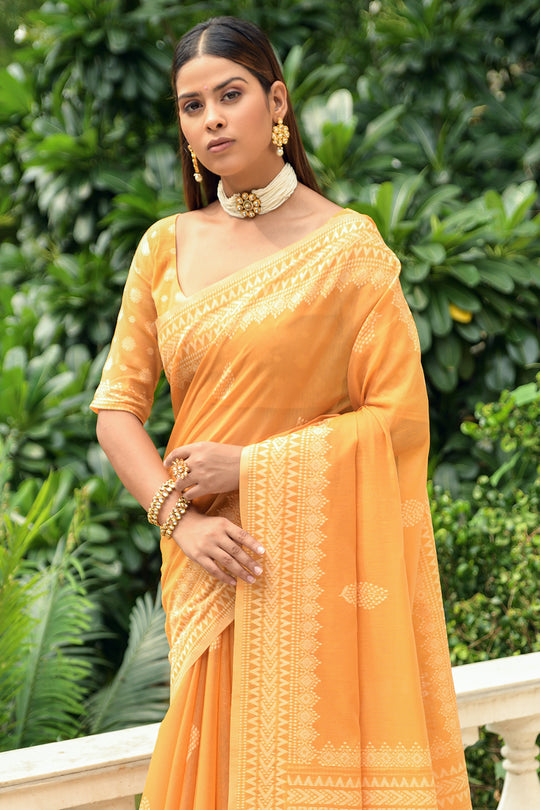 Canary Yellow Cotton Saree