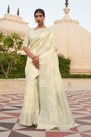 Off White Linen Blend Saree