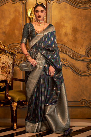 Dusky Blue Satin Saree