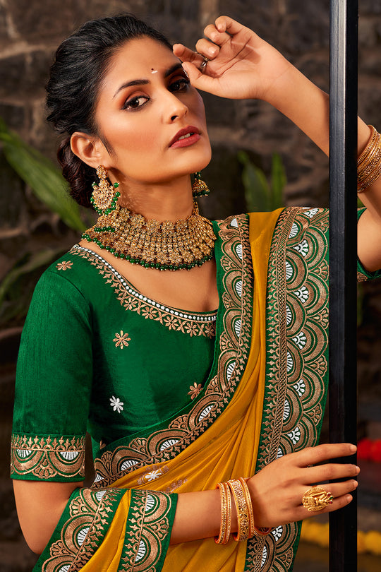 Marigold Yellow South Silk Saree