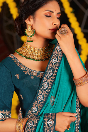 Ocean Blue South Silk Saree