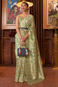 green linen saree