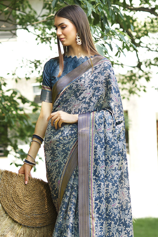 Blue Digital Print Saree