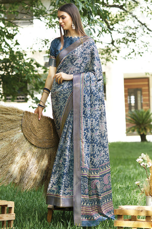 Space Blue Digital Print Saree