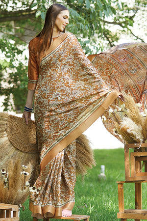 Russet Green Digital Print Saree