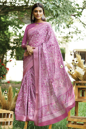 Flamingo Pink Digital Print Saree