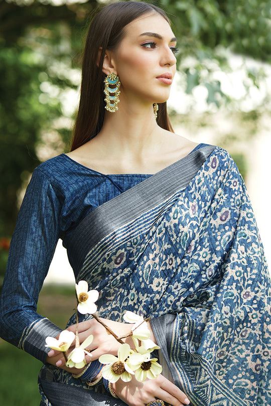 Blue Digital Print Saree