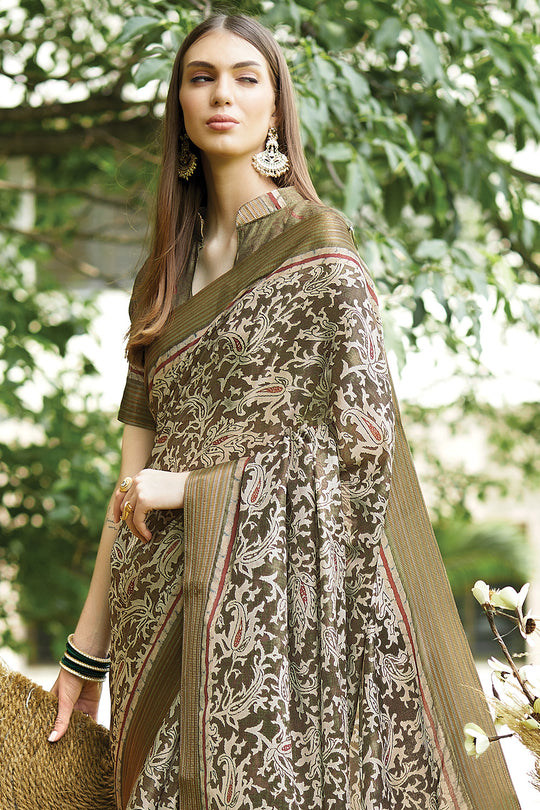 Green Digital Print Saree