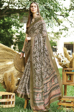 Moss Green Digital Print Saree