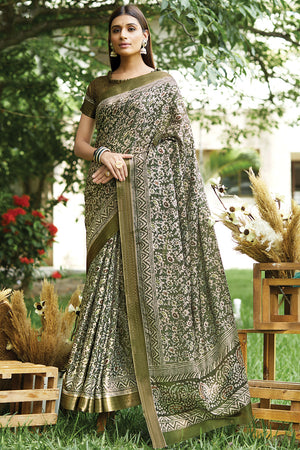 Pickle Green Digital Print Saree