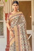 Daisy White Digital Print Saree