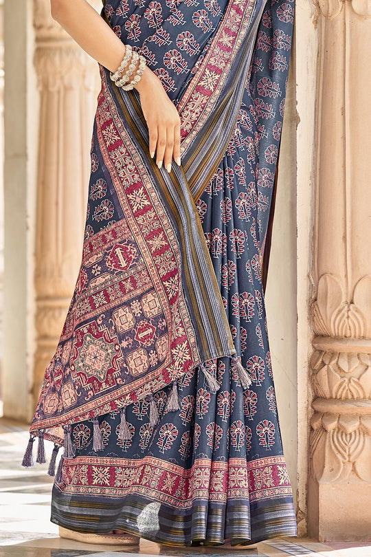 Spruce Blue Digital Print Saree