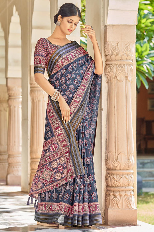 Spruce Blue Digital Print Saree