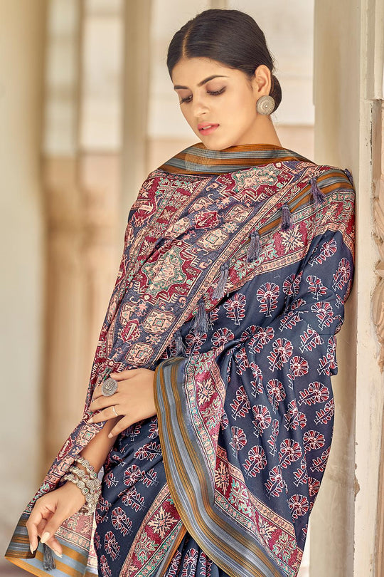 Spruce Blue Digital Print Saree