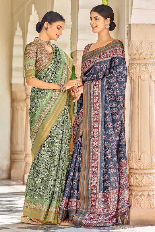 Spruce Blue Digital Print Saree