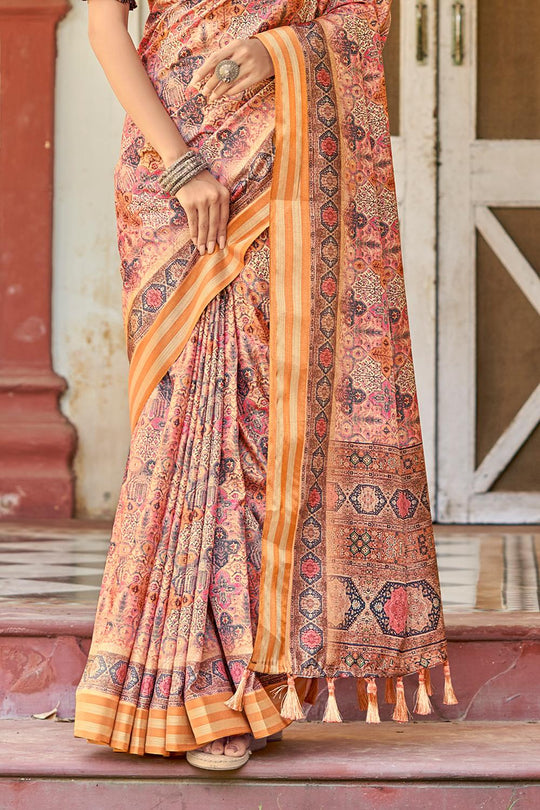 Salmon Pink Digital Print Saree